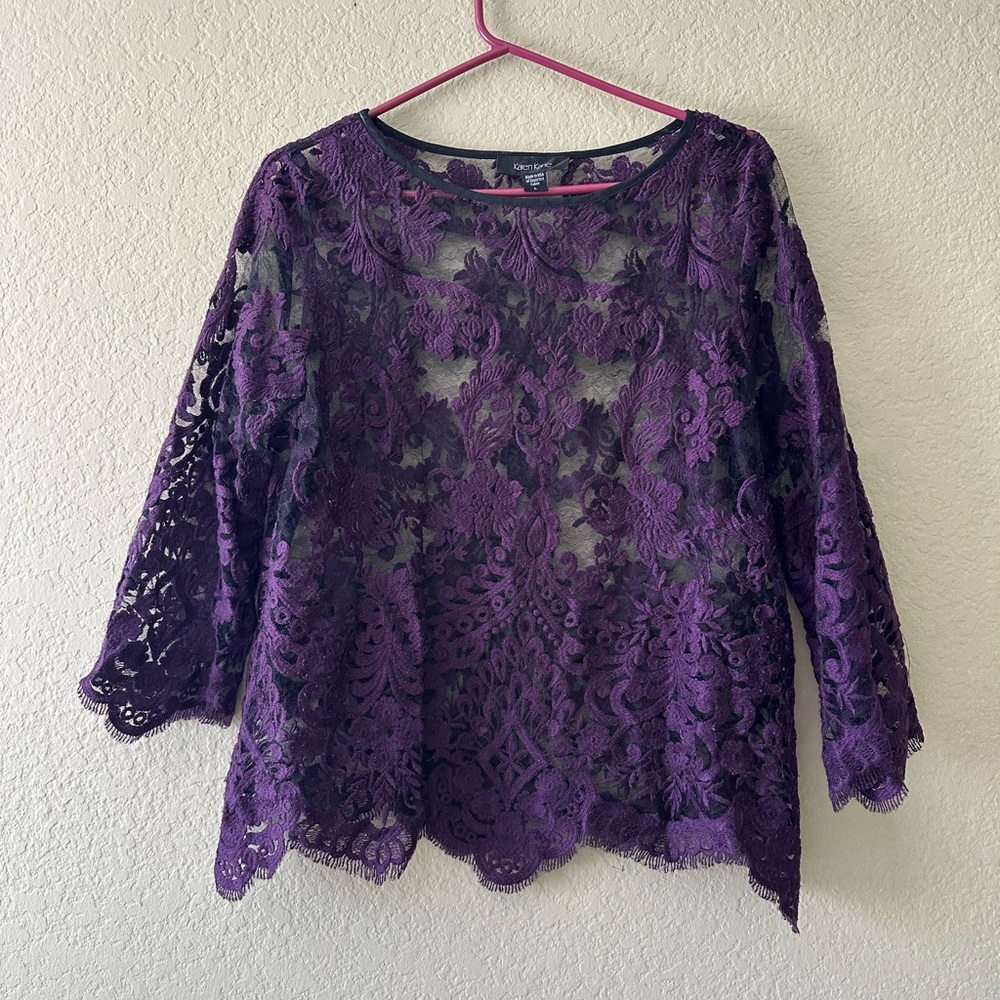 Karen Kane Purple Lace Sheer Top – Size Large